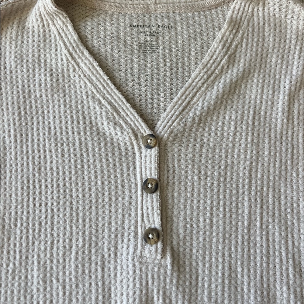 American Eagle Cream Waffle Knit Henley